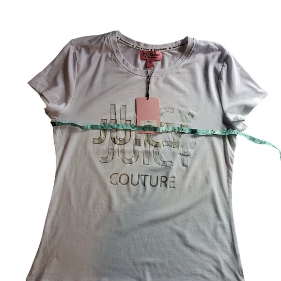 Juicy Couture Womens White T-Shirt With Metallic Logo Print Lightweight Size L - Picture 4 of 8